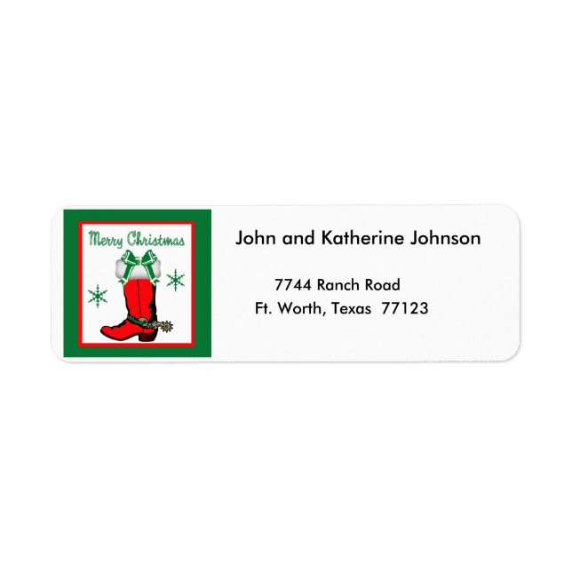 Westernare julpojke Boot God jul Returadress Etikett (Framsidan)