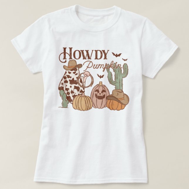 Westernare Land Cowgirl Howdy Pumpkin Halloween T Shirt (Design framsida)