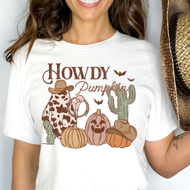 Westernare Land Cowgirl Howdy Pumpkin Halloween T Shirt (Skapare uppladdad)