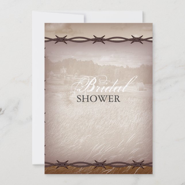 westernare landsbyggsbröllop av taggtråd inbjudningar (Framsida)