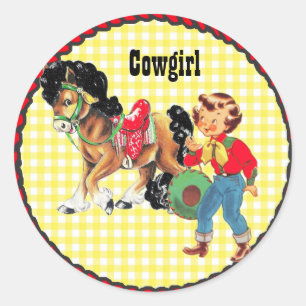 Westernare Party Cowgirl with Horse Sticker Runt Klistermärke