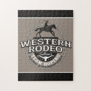 Westernare Rodeo ADD NAMN Gammala västern Steer Ro Pussel