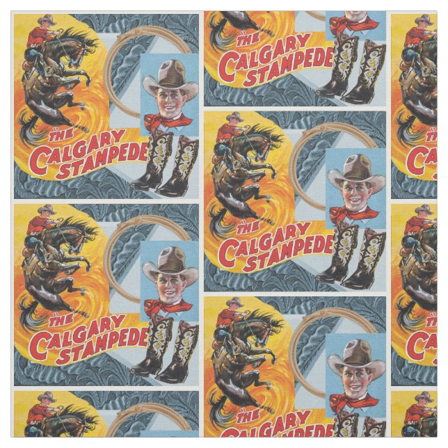 Westernare Rodeo Cowboy Collage Skriv ut med Gräns Tyg (Provkarta)