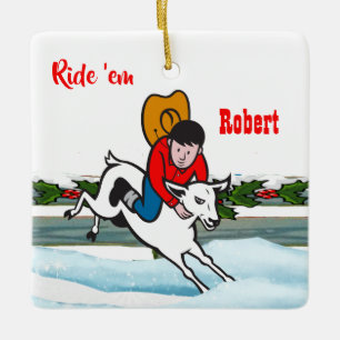Westernare Rodeo Cowboy Kid Mutton Buster jul Julgransprydnad Keramik