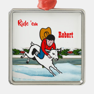 Westernare Rodeo Cowboy Kid Mutton Buster jul Julgransprydnad Metall