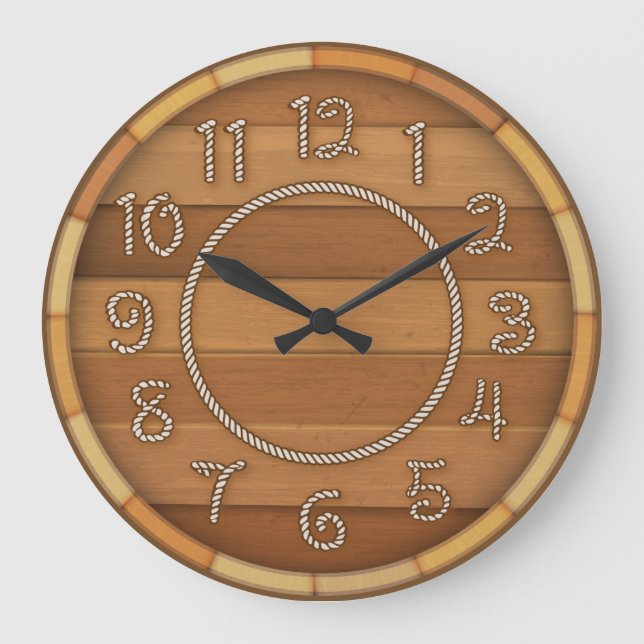 Westernare Rope Time Wood Beer Barrel Stor Klocka (Framsida)