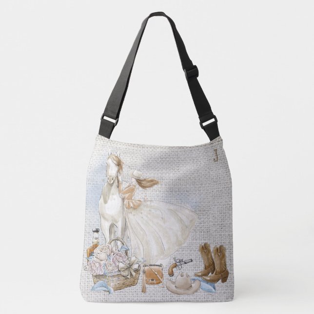 *~* Westernare Rustic Horse Woman Blommigt Gun Hat Axelväska (Framsida)