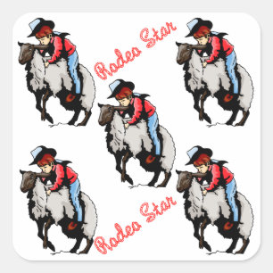 Westernare Stickers Party favors Rodeo Mutton Bust Fyrkantigt Klistermärke