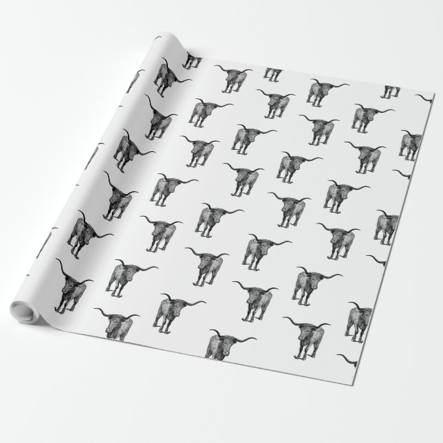 Westernare Texas Longhorn Bull ANPASSNINGSBAR FÄRG Presentpapper (Utrullad)