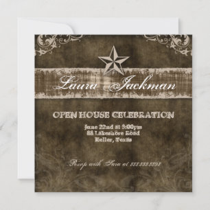 Westernare Vintage Grad-fotokort Beige Star Inbjudningar