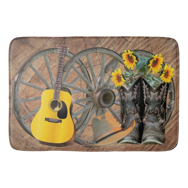 Westernare Wagon Wheel Guitar Cowboy-skor Solrosbl Badrumsmatta (Framsidan)