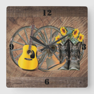 Westernare Wagon Wheel Guitar Cowboy-skor Solrosbl Fyrkantig Klocka
