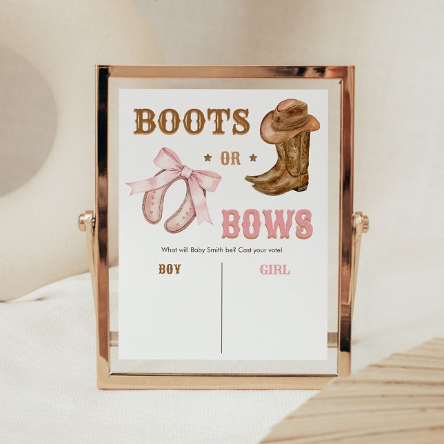 Westernstövlar och slingor Könsbestämningsskylt Poster (Boots and Bows Gender Reveal He or She Sign)
