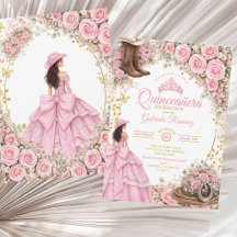Westernstövlar Rosa Rosor Guld Quinceañera