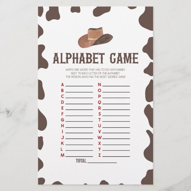 Westernt Alphabet Baby Shower-spel för Cowboy Rode Brevpapper (Framsida)