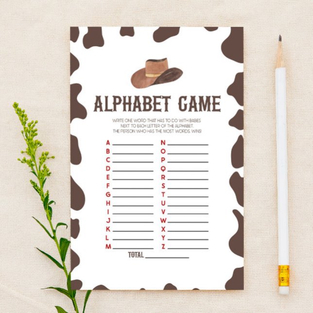 Westernt Alphabet Baby Shower-spel för Cowboy Rode Brevpapper (Skapare uppladdad)