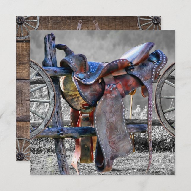 Westernt anteckningskort för hästsadel på korralst (Fram/baksida)