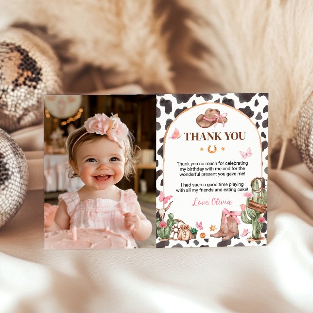 Westernt Bows Rosa Cowgirl Birthday Photo Tack Kort (Skapare uppladdad)