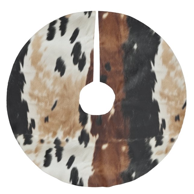 Westernt bruna Cream Cowhide Animal Julgransmatta Borstad Polyester (Framsidan)