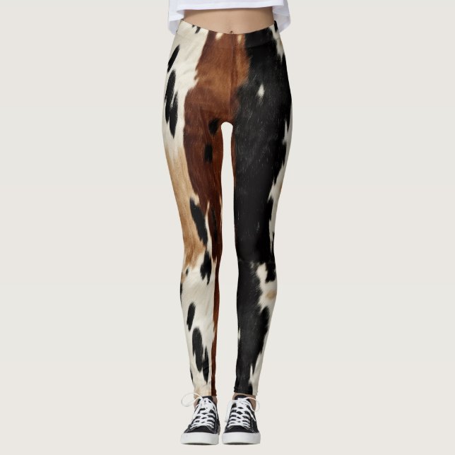 Westernt bruna Cream Cowhide Animal Leggings (Framsida)