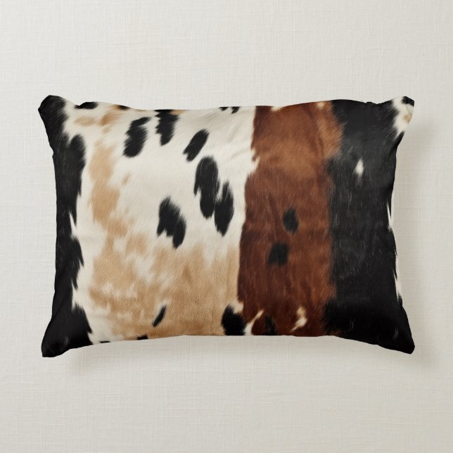 Westernt bruna Cream Cowhide Animal Prydnadskudde (Framsidan)
