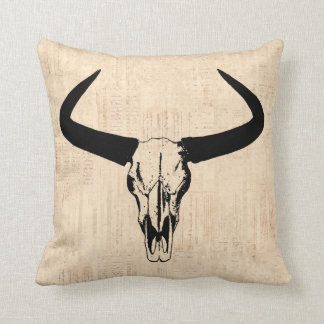 Westernt Bull Horns Vintage Cow Skull Beige-skript Kudde