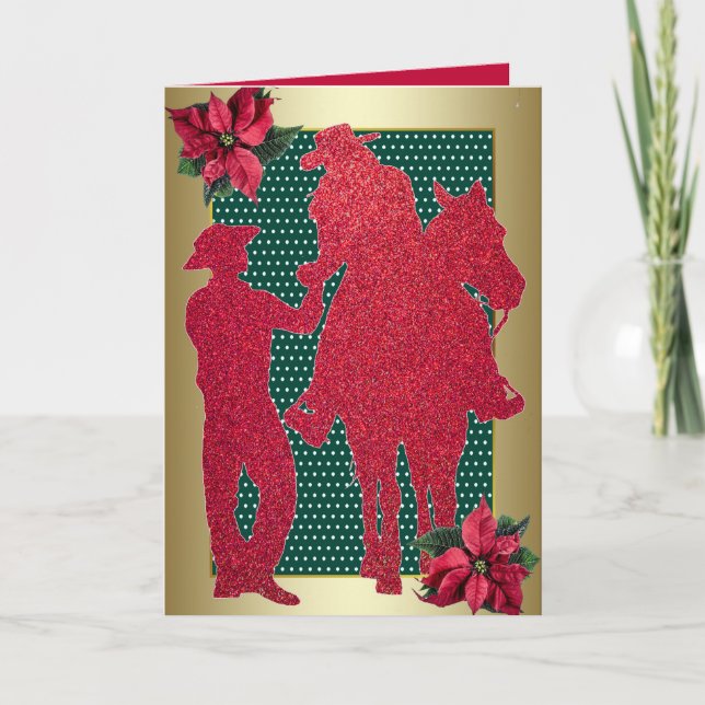 Westernt Cowboy Cowgirl Horse Helgdag Card Helgkort (Framsida)