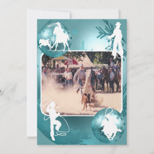 Westernt Cowboys Cowgirl Roping Helgdag Card 2 sid Julkort