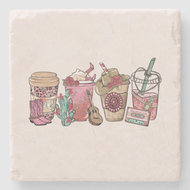 Westernt Cowboytema för kaffefen Älskare Stenunderlägg (Framsidan)