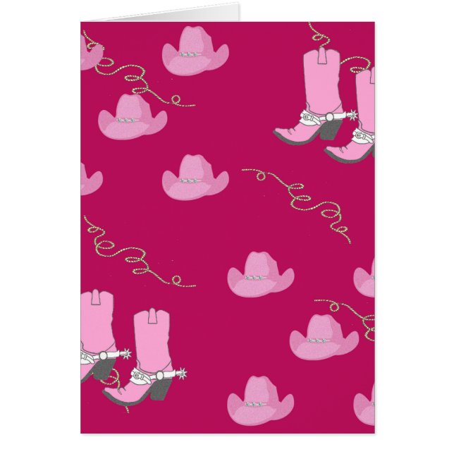 Westernt Cowgirlkort med rosa hattar och kängor Hälsningskort (Framsidan)
