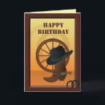 Westernt födelsedagskort för Cowboy-Anpassningsbar Kort<br><div class="desc">En illustration av ett westernt vagnshjul,  cowboyhatt och cowboystövlar på ett anpassningsbar-födelsedagskort.  Kortet har textmallar för din anpassning.   Originalteckningar: Copyright Charmaine Paulson</div>