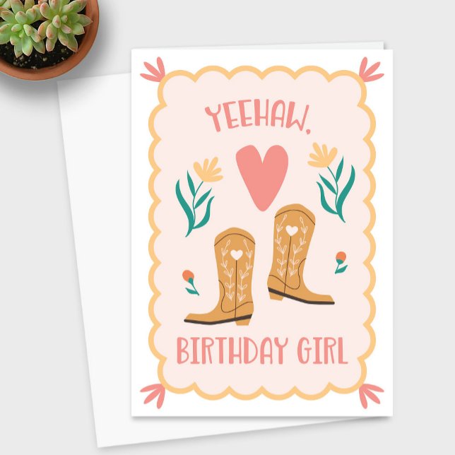 westernt födelsedagskort för födelsedagstjun tack kort (Yeehaw Birthday Girl Western Birthday Card)