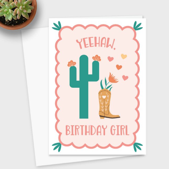 westernt födelsedagskort: Yehaw, Birthday Girl Tack Kort (Yeehaw Birthday Girl Western Birthday Card)
