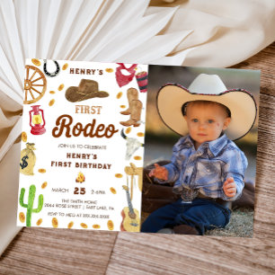 Westernt första födelsedag Rodeo Baby Photo Inbjudningar