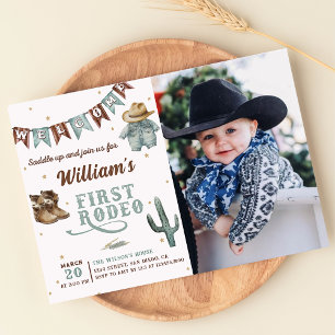 Westernt första Rodeo Cowboy Birthday Photo Inbjudningar