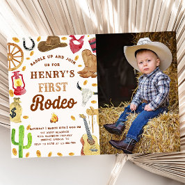 Westernt fotofoto för Cowboy 1st Rodeo Födelsedags Inbjudningar