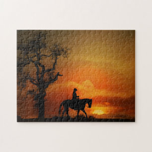 Westernt fritidsspår Riding Sunset Horse Pussel