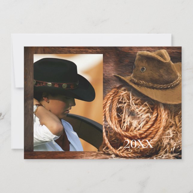 Westernt Hat och Lasso Grad-meddelande med Photo Inbjudningar (Framsida)