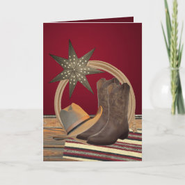 Westernt julkort för Cowboy Hat Boots Rope Star Kort