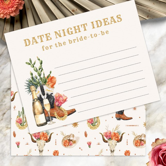 Westernt kvällsidekort för datum (Bridal Shower Western Date Night Ideas Card by Painted Paperie
)