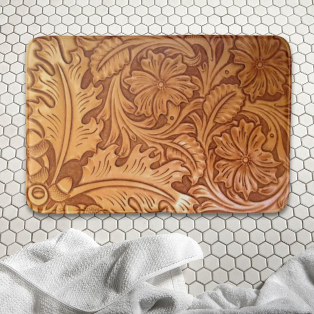 Westernt läder från Rustit bruncowboyskåda mode Badrumsmatta (Rustic brown cowboy fashion western leather bath mat)
