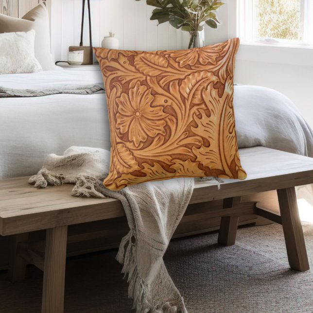 Westernt läder från Rustit bruncowboyskåda mode Kudde (Rustic brown cowboy fashion western leather throw pillow)