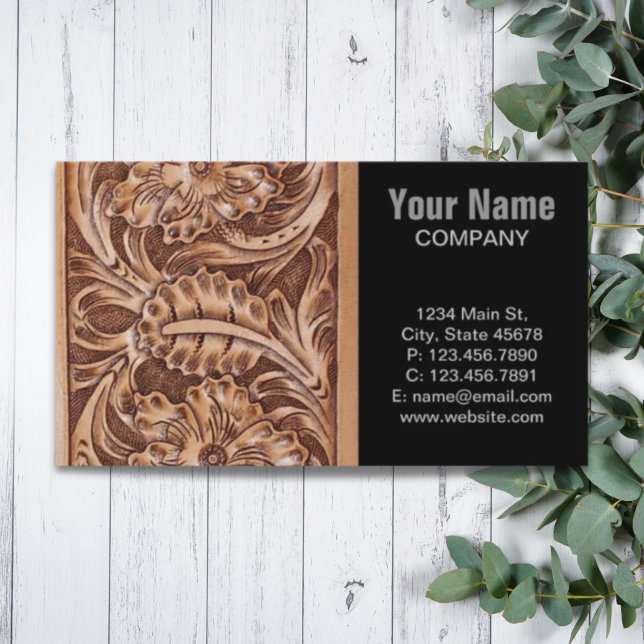 westernt läder i mönster visitkort (cowboy western country pattern tooled leather business card)