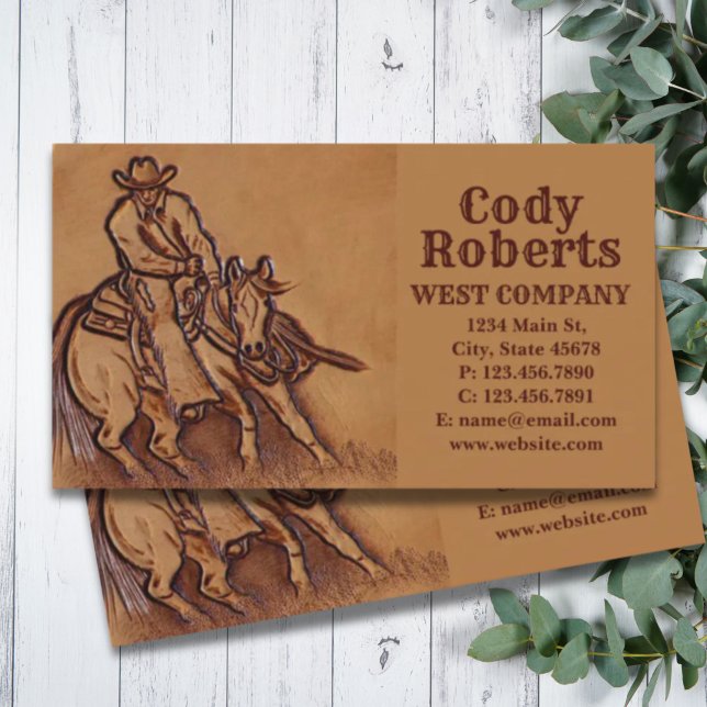 Westernt läder  Rodeo Cowboy Visitkort (Western leather horseback Riding Rodeo Cowboy Business Card)