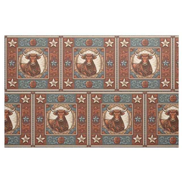 Westernt läder skriver ut bruna turkos med Steer Tyg (Fat Quarter)