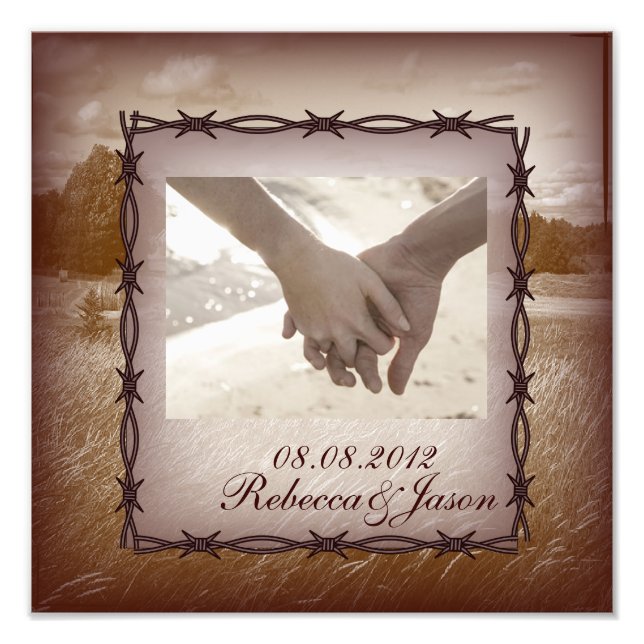 westernt landsbyggsbröllop av taggtråd fototryck (Framsidan)