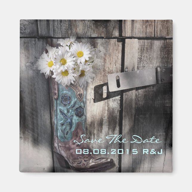 westernt landsbyggsbröllop för daisy spara datum magnet (Framsidan)