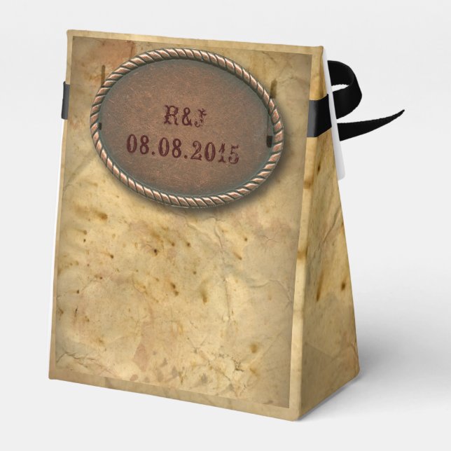 Westernt landsbyggsbröllop för sofistikerad vintag presentaskar (Baksidan Sidan)