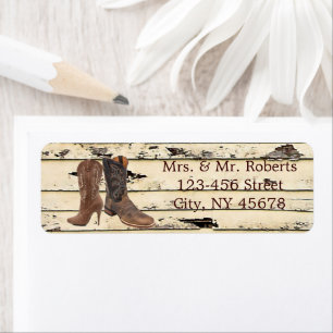 westernt landsbyggsbröllop i Rustic Cowboys Boots Returadress Etikett