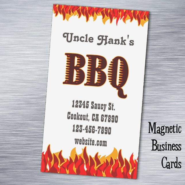 Westernt magnetkort för BIQ-Anpassningsbar för åte Visitkortmagnet (Red Flames Western BBQ  custom magnetic business card)